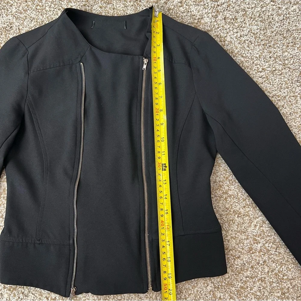 Black Cropped Moto Jacket Size Small Gold Double Zippers - Picture 8 of 12